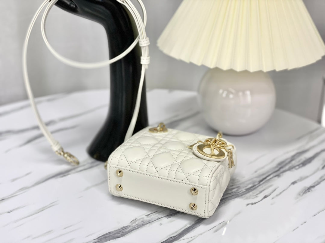 DIOR MICRO LADY 12 BAG IN WHITE LAMBSKIN
