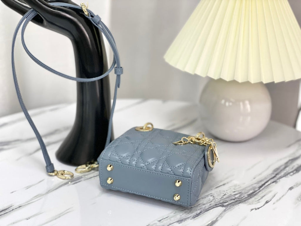 DIOR MICRO LADY 12 BAG IN BLUE SAPPHIRE LAMBSKIN