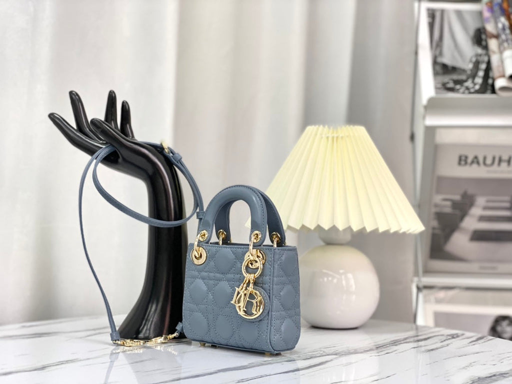 DIOR MICRO LADY 12 BAG IN BLUE SAPPHIRE LAMBSKIN