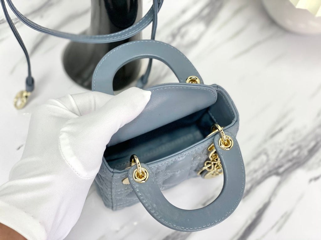 DIOR MICRO LADY 12 BAG IN BLUE SAPPHIRE LAMBSKIN