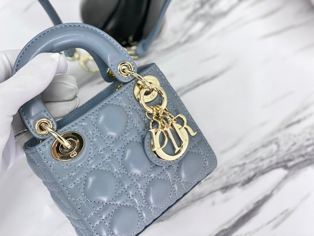 DIOR MICRO LADY 12 BAG IN BLUE SAPPHIRE LAMBSKIN