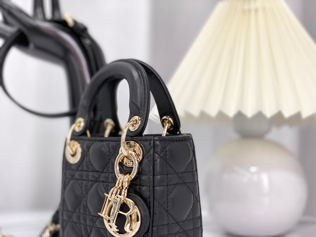 DIOR MICRO LADY 12 BAG IN BLACK LAMBSKIN