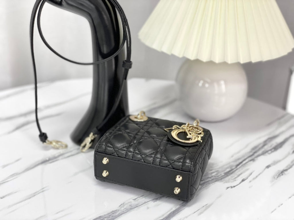 DIOR MICRO LADY 12 BAG IN BLACK LAMBSKIN
