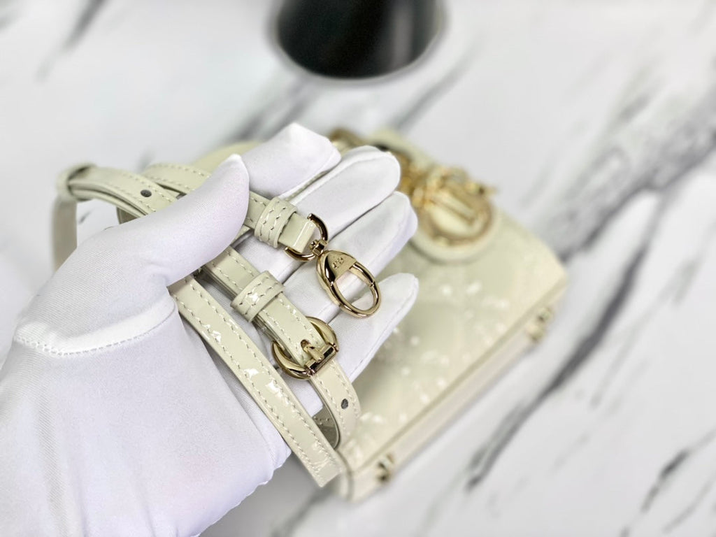 DIOR MICRO LADY 12 BAG IN GLOSSY WHITE LAMBSKIN