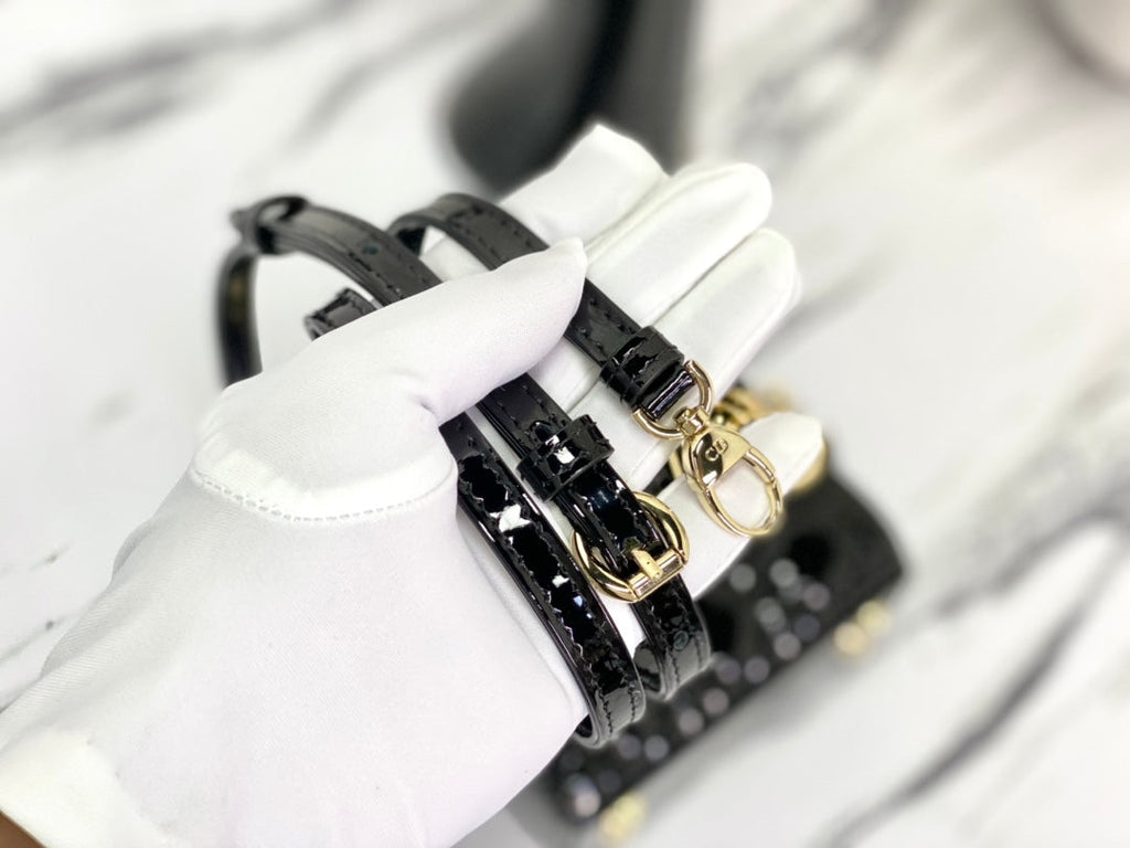 DIOR MICRO LADY 12 BAG IN GLOSSY BLACK LAMBSKIN