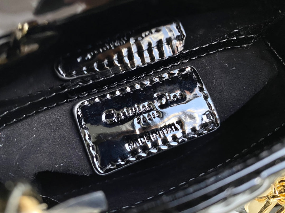 DIOR MICRO LADY 12 BAG IN GLOSSY BLACK LAMBSKIN