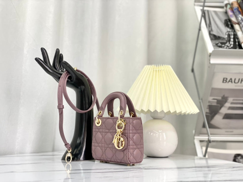 DIOR MICRO LADY 12 BAG IN LIGHT PURPLE LAMBSKIN