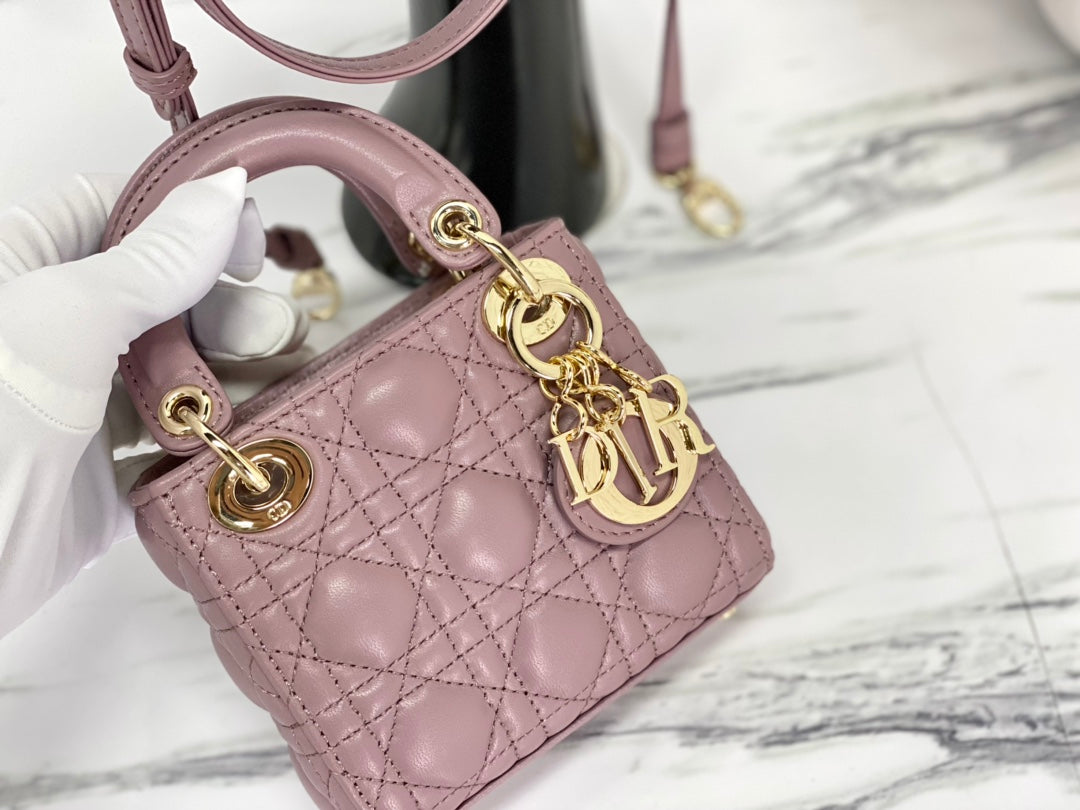DIOR MICRO LADY 12 BAG IN LIGHT PURPLE LAMBSKIN
