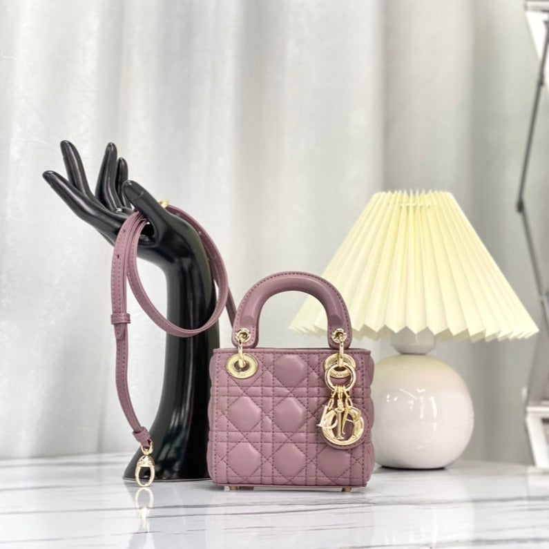 DIOR MICRO LADY 12 BAG IN LIGHT PURPLE LAMBSKIN