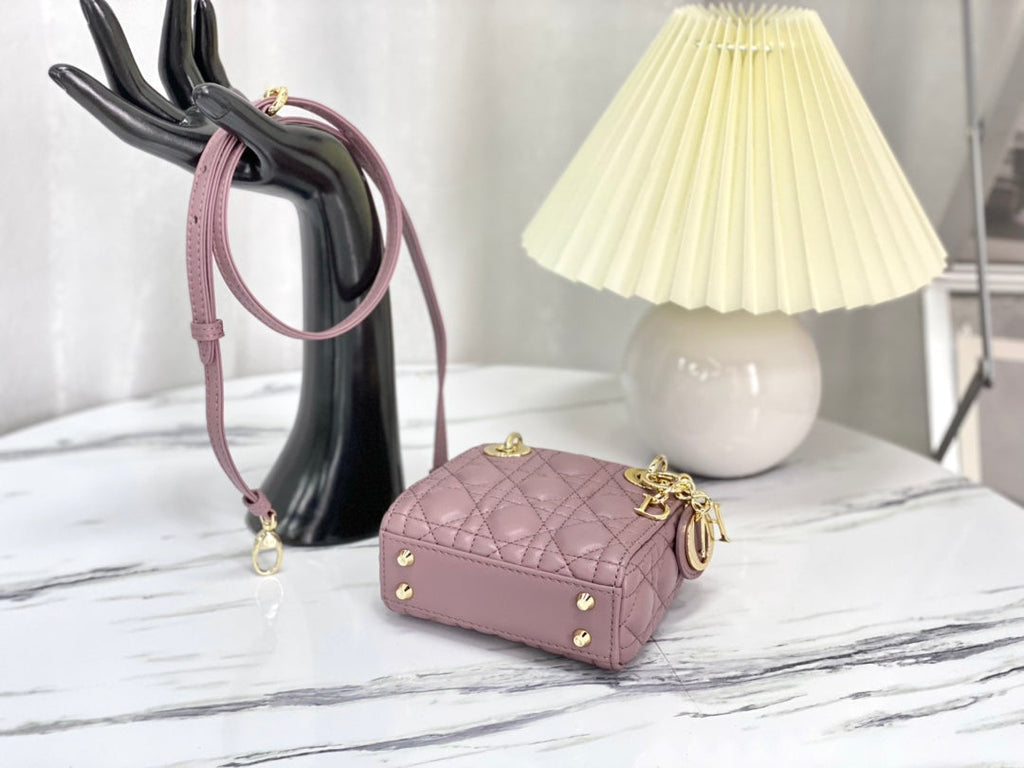 DIOR MICRO LADY 12 BAG IN LIGHT PURPLE LAMBSKIN