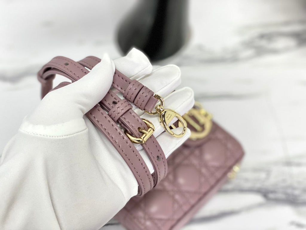 DIOR MICRO LADY 12 BAG IN LIGHT PURPLE LAMBSKIN