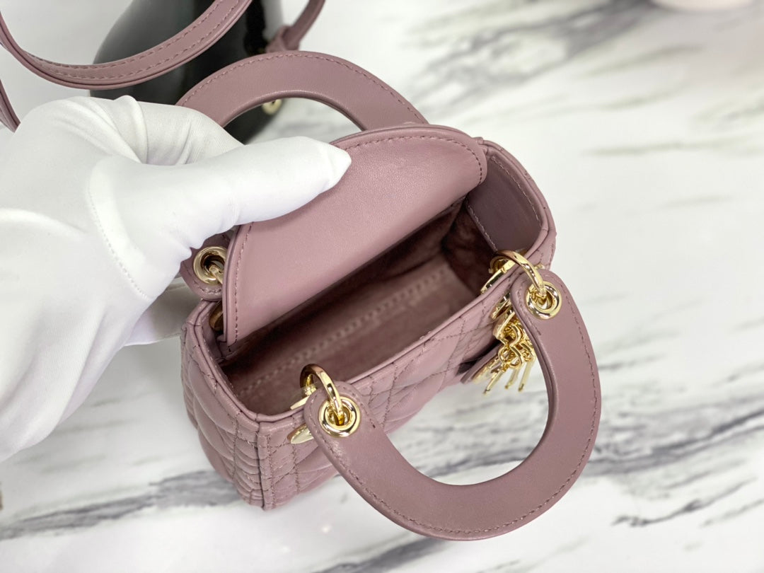 DIOR MICRO LADY 12 BAG IN LIGHT PURPLE LAMBSKIN