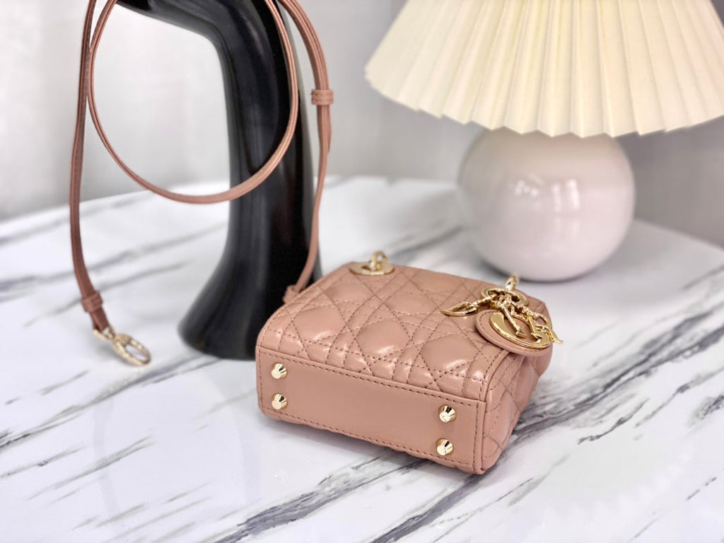 DIOR MICRO LADY 12 BAG IN CAMEL BEIGE LAMBSKIN