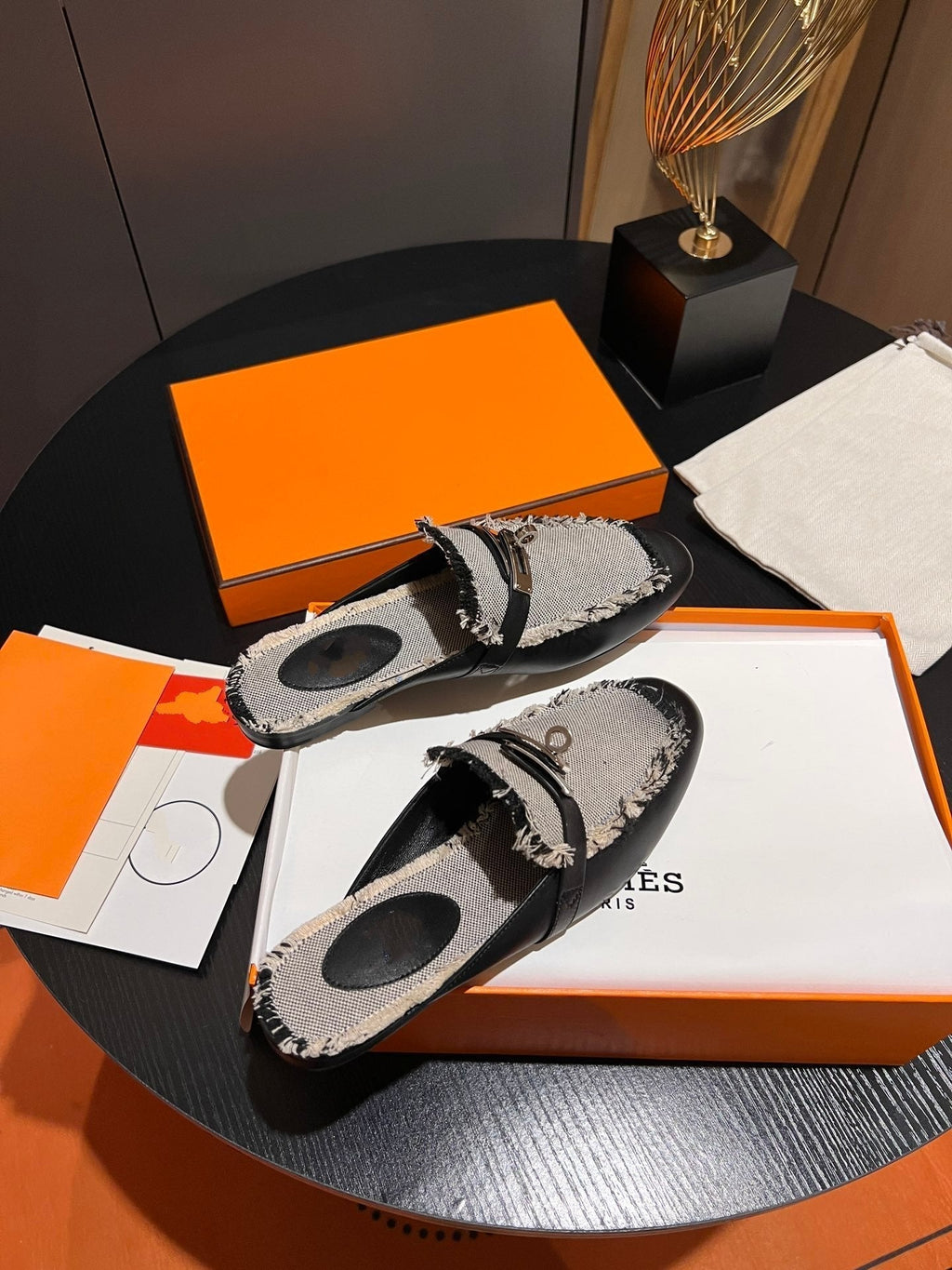 HERMES 0z Mule Noir/Prunoir