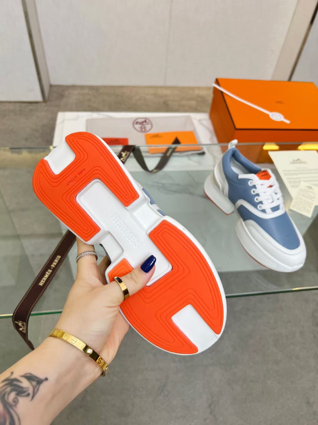 HERMES GIGA SNEAKER SKY MIX WHITE CALFSKIN