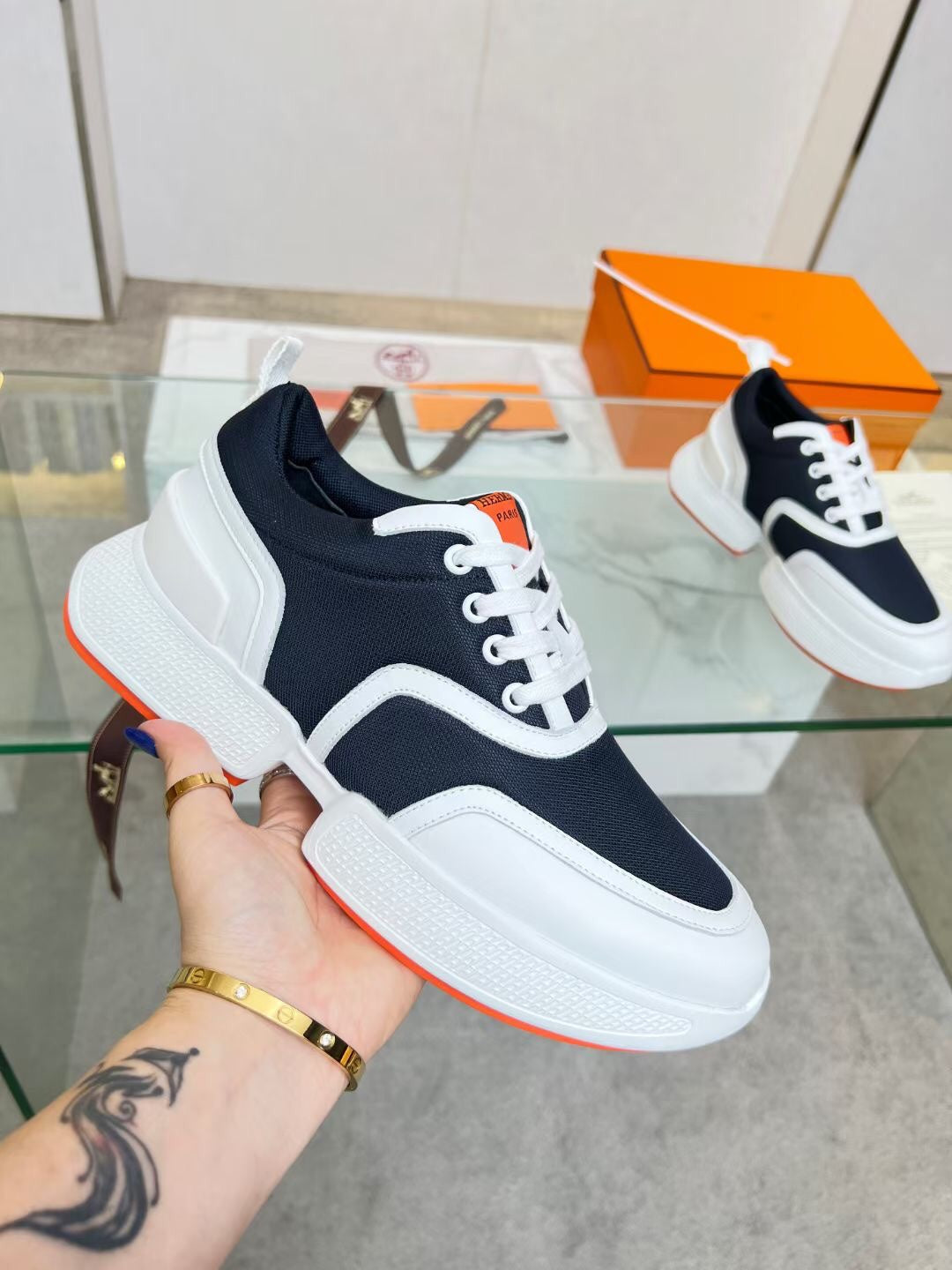 HERMES GIGA SNEAKER CHARCOAL BLUE CALFSKIN