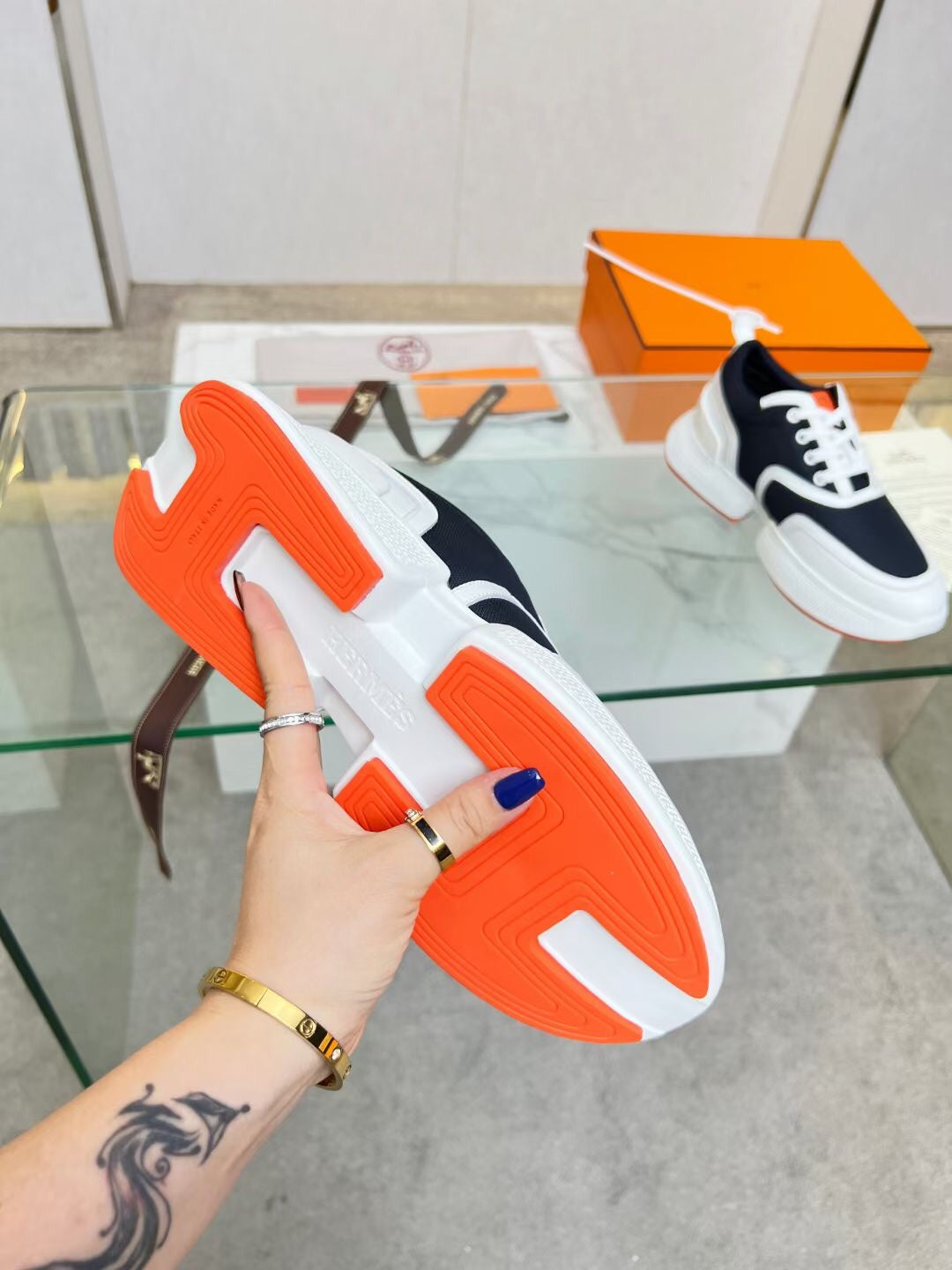 HERMES GIGA SNEAKER CHARCOAL BLUE CALFSKIN