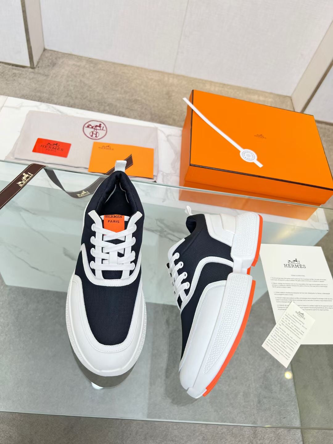 HERMES GIGA SNEAKER CHARCOAL BLUE CALFSKIN