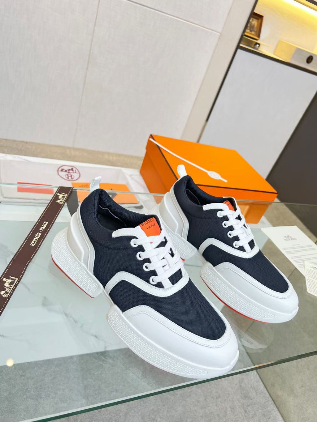 HERMES GIGA SNEAKER CHARCOAL BLUE CALFSKIN
