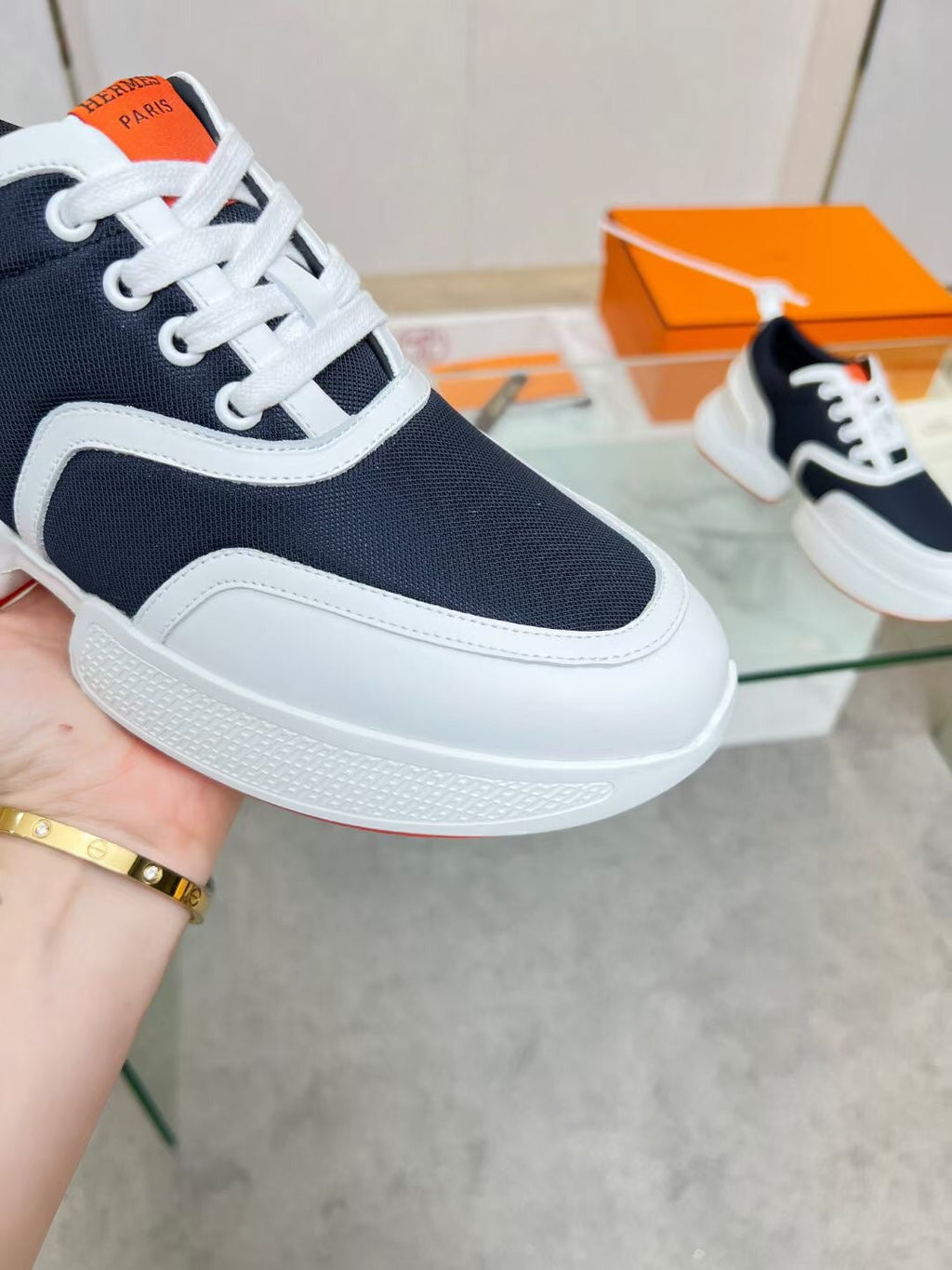 HERMES GIGA SNEAKER CHARCOAL BLUE CALFSKIN
