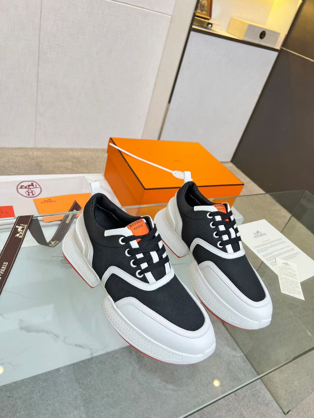 HERMES GIGA SNEAKER BLACK MIX WHITE CALFSKIN