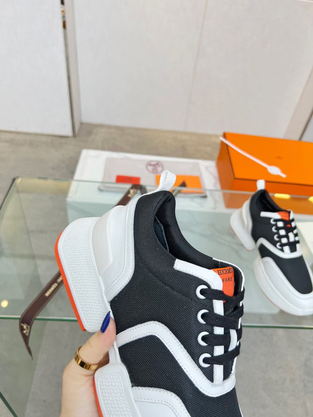 HERMES GIGA SNEAKER BLACK MIX WHITE CALFSKIN