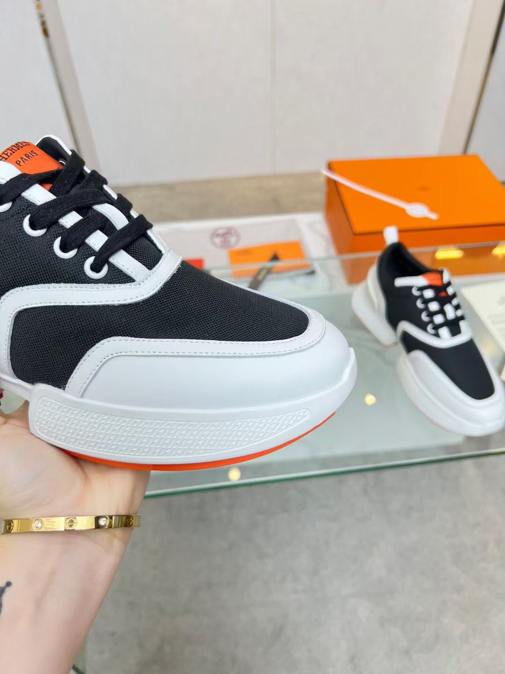 HERMES GIGA SNEAKER BLACK MIX WHITE CALFSKIN