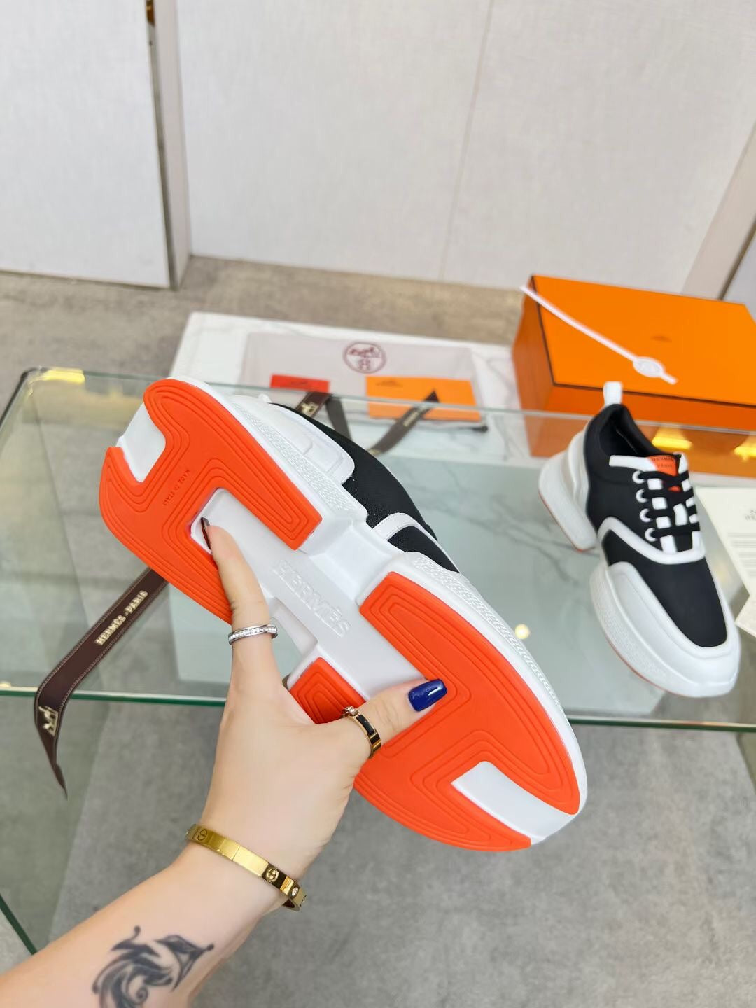 HERMES GIGA SNEAKER BLACK MIX WHITE CALFSKIN