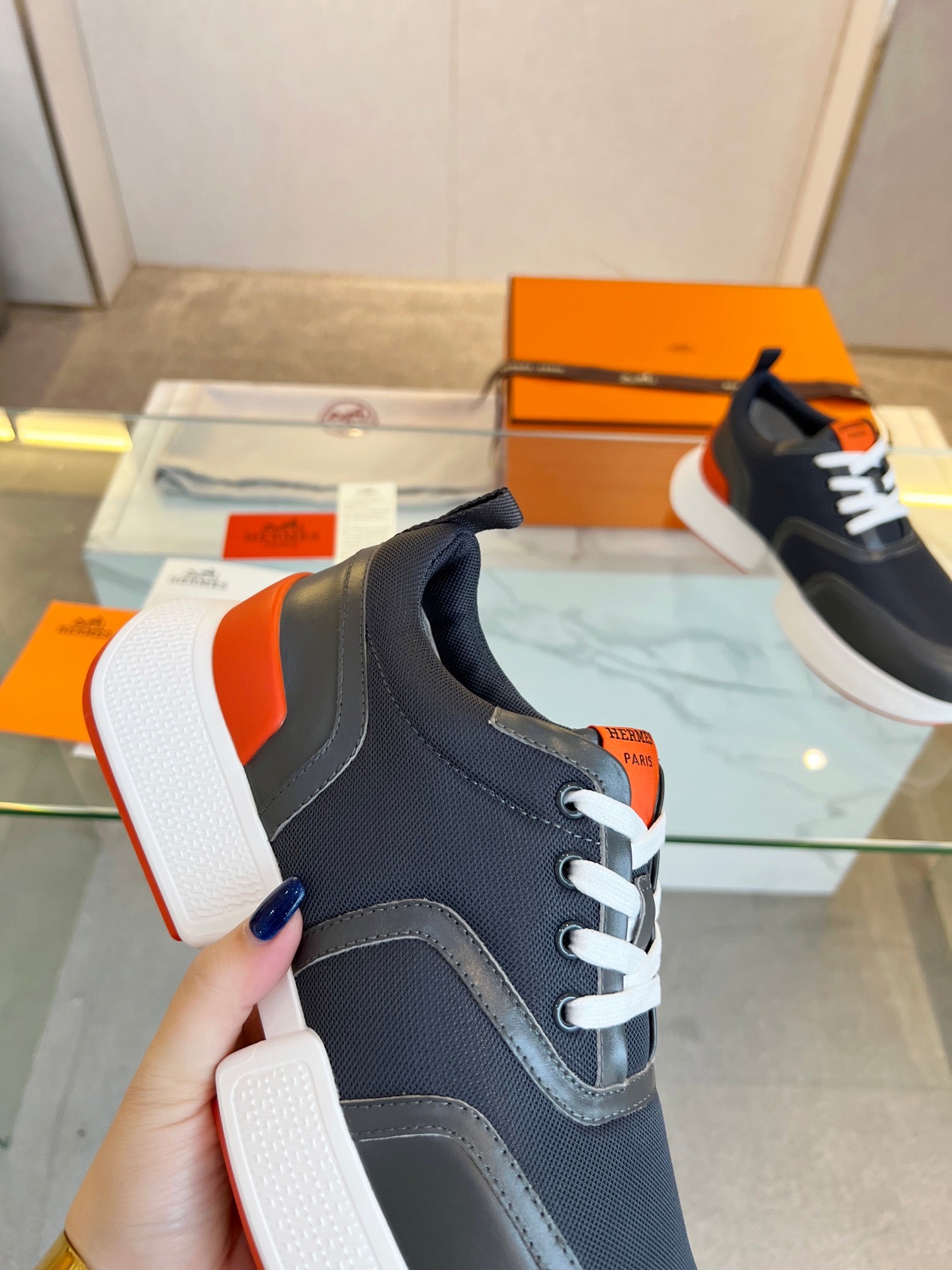HERMES GIGA SNEAKER BLACK CALFSKIN BLACK SOLE