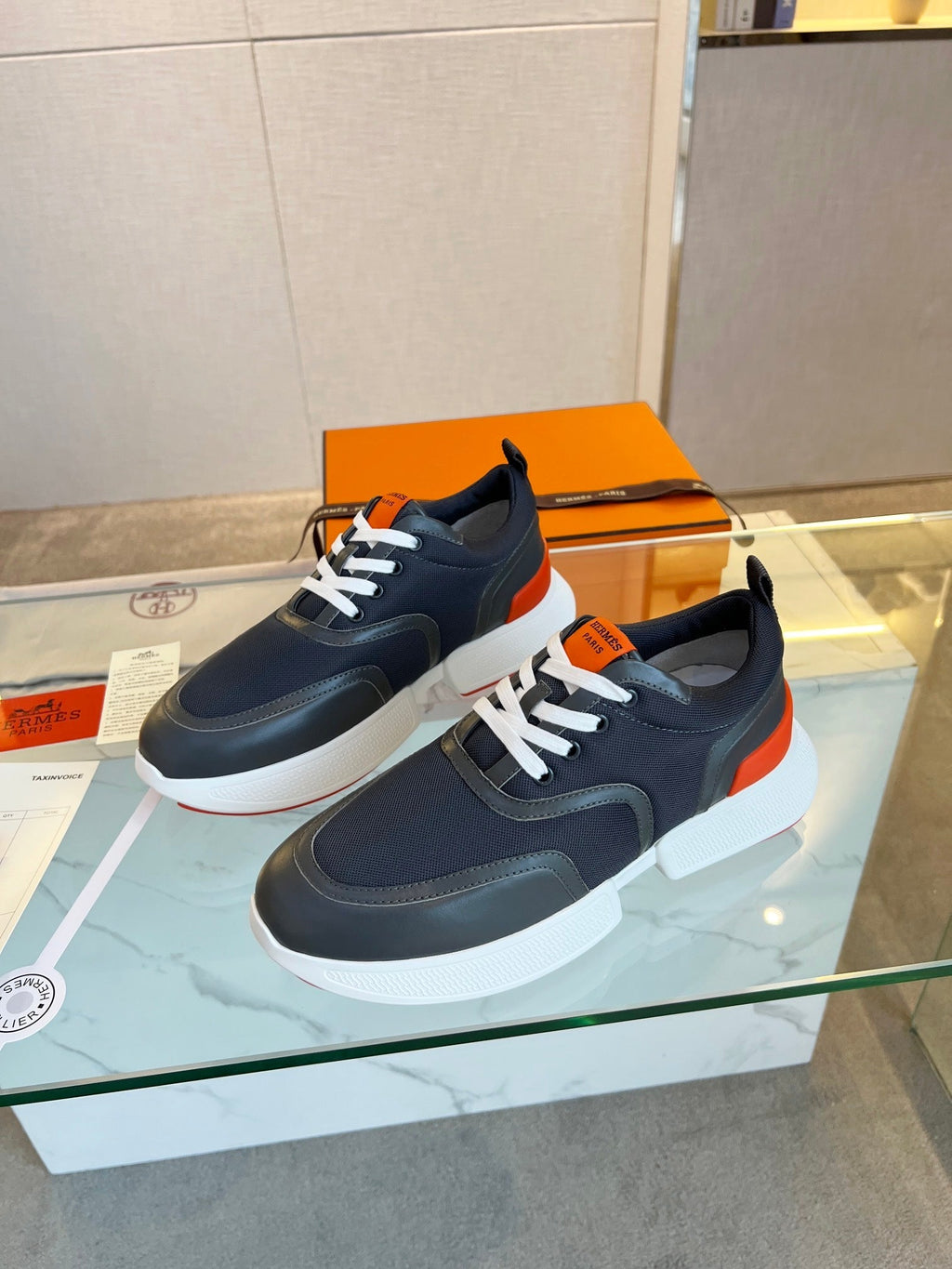 HERMES GIGA SNEAKER BLACK CALFSKIN BLACK SOLE