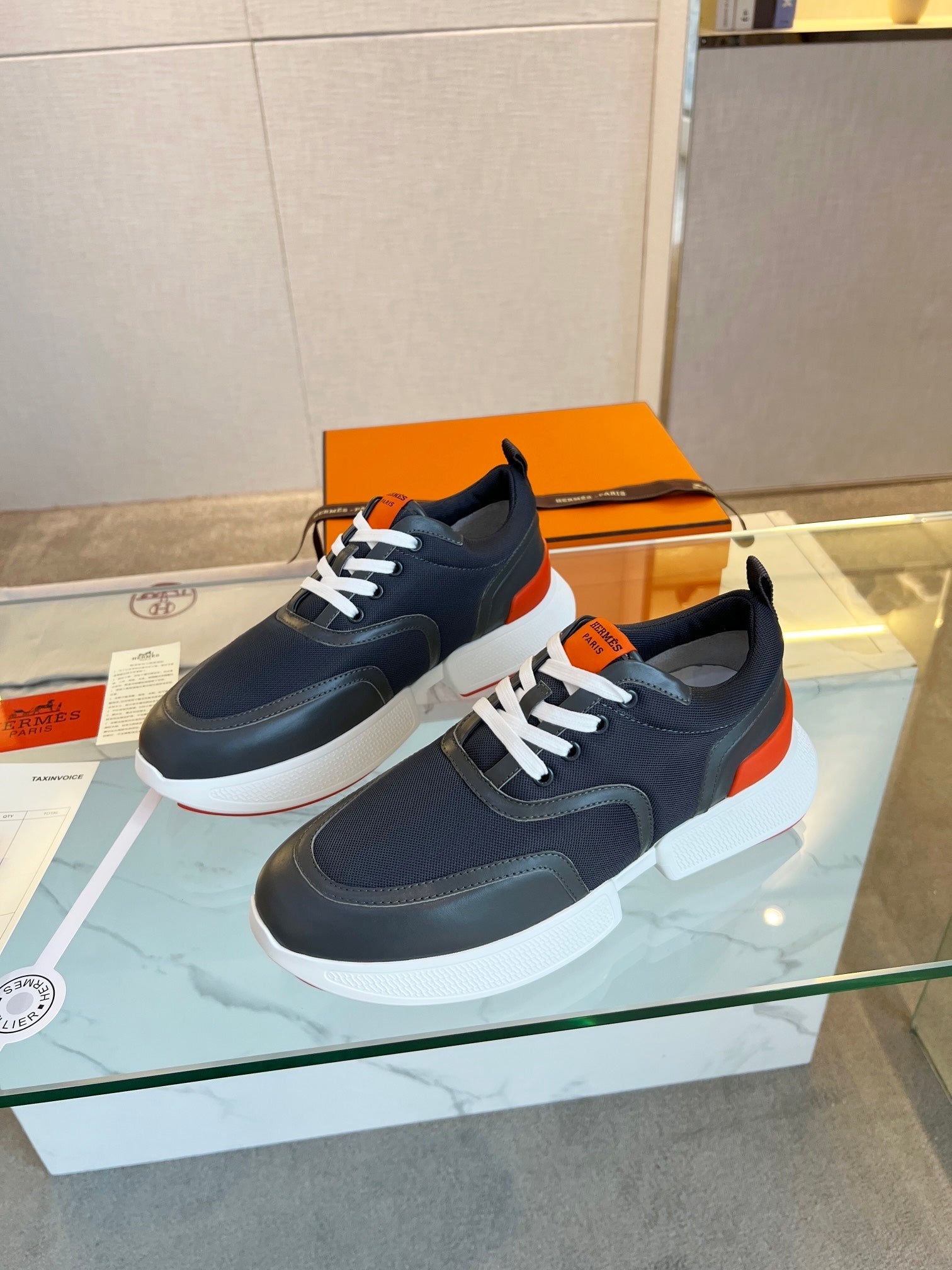 HERMES GIGA SNEAKER BLACK CALFSKIN BLACK SOLE