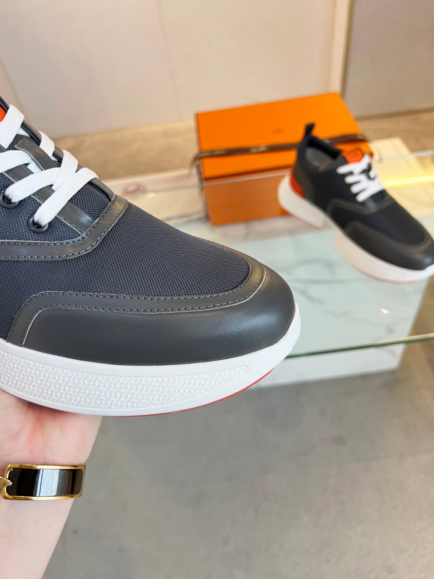 HERMES GIGA SNEAKER BLACK CALFSKIN BLACK SOLE