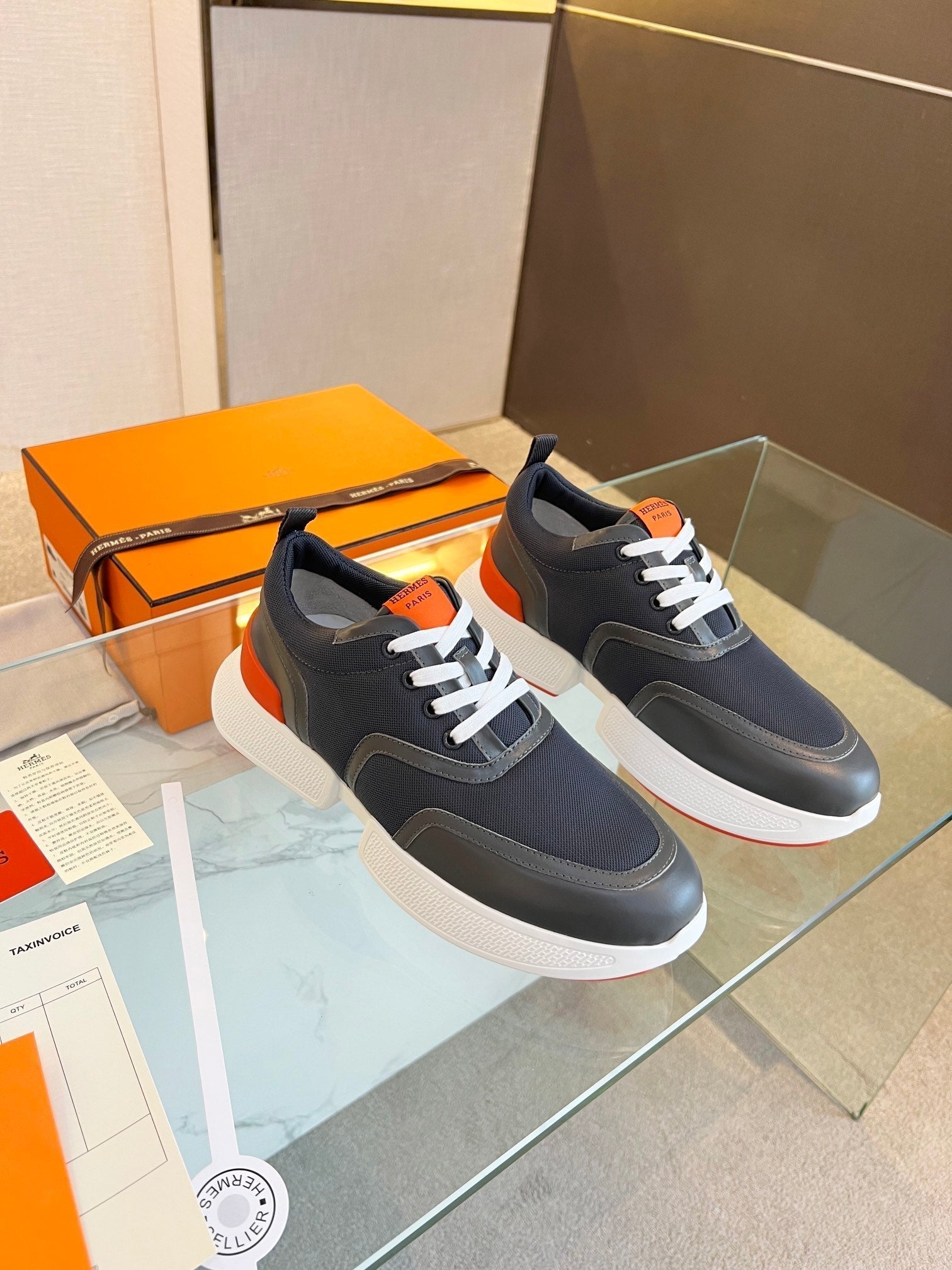 HERMES GIGA SNEAKER BLACK CALFSKIN BLACK SOLE