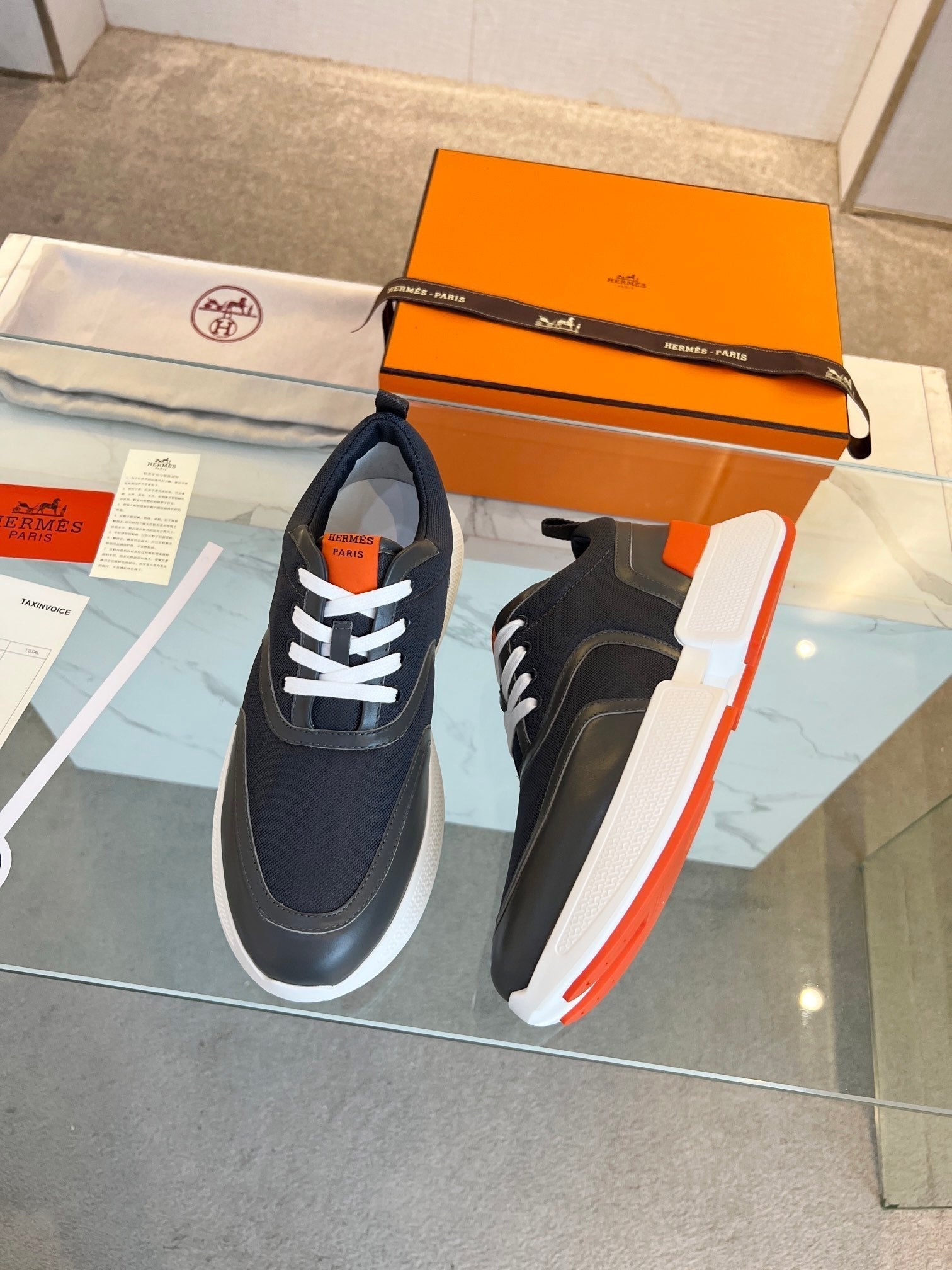 HERMES GIGA SNEAKER BLACK CALFSKIN BLACK SOLE