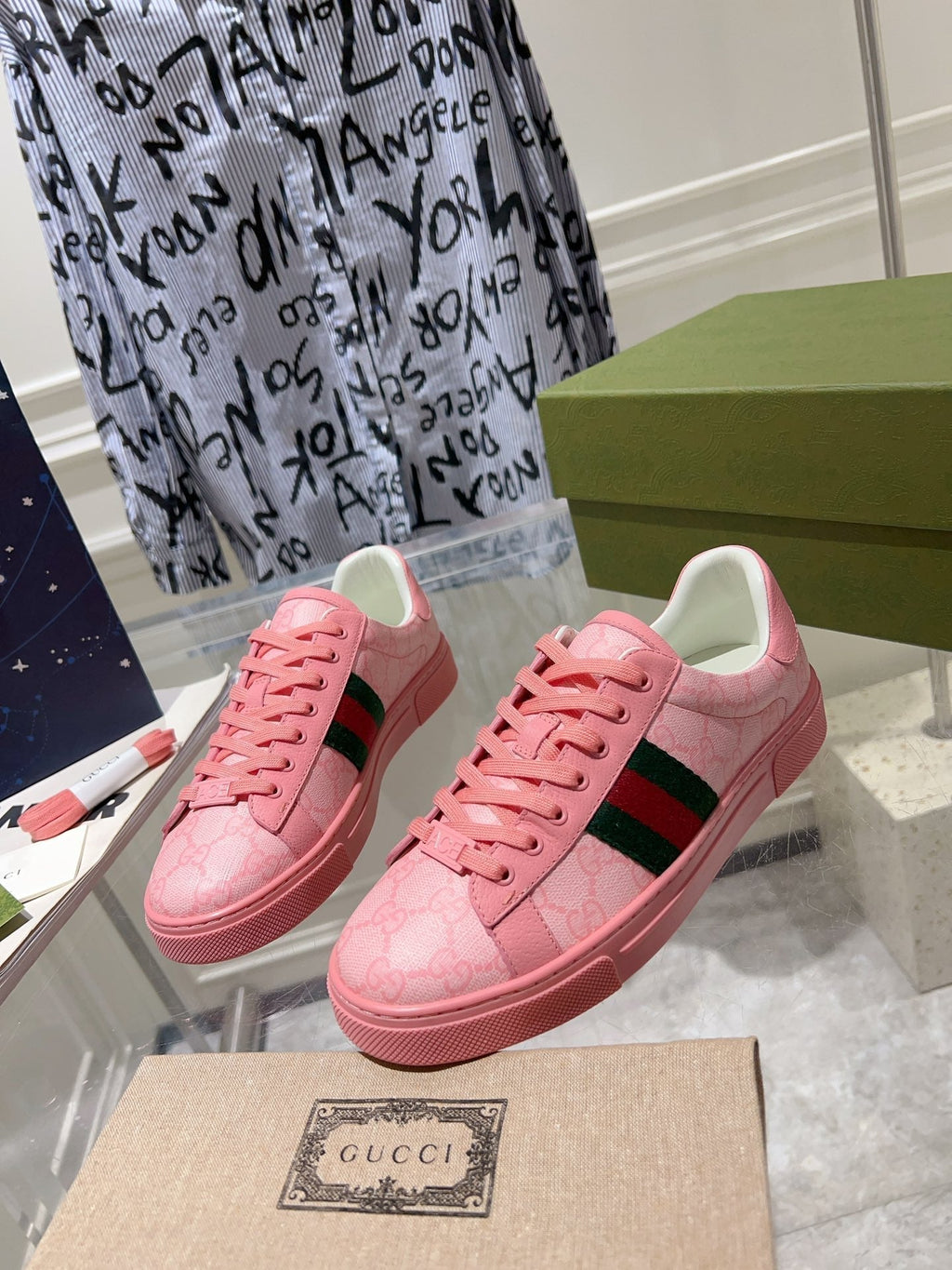 GUCCI ACE  SUPREME TRAINER BRIGHT PINK CALFSKIN