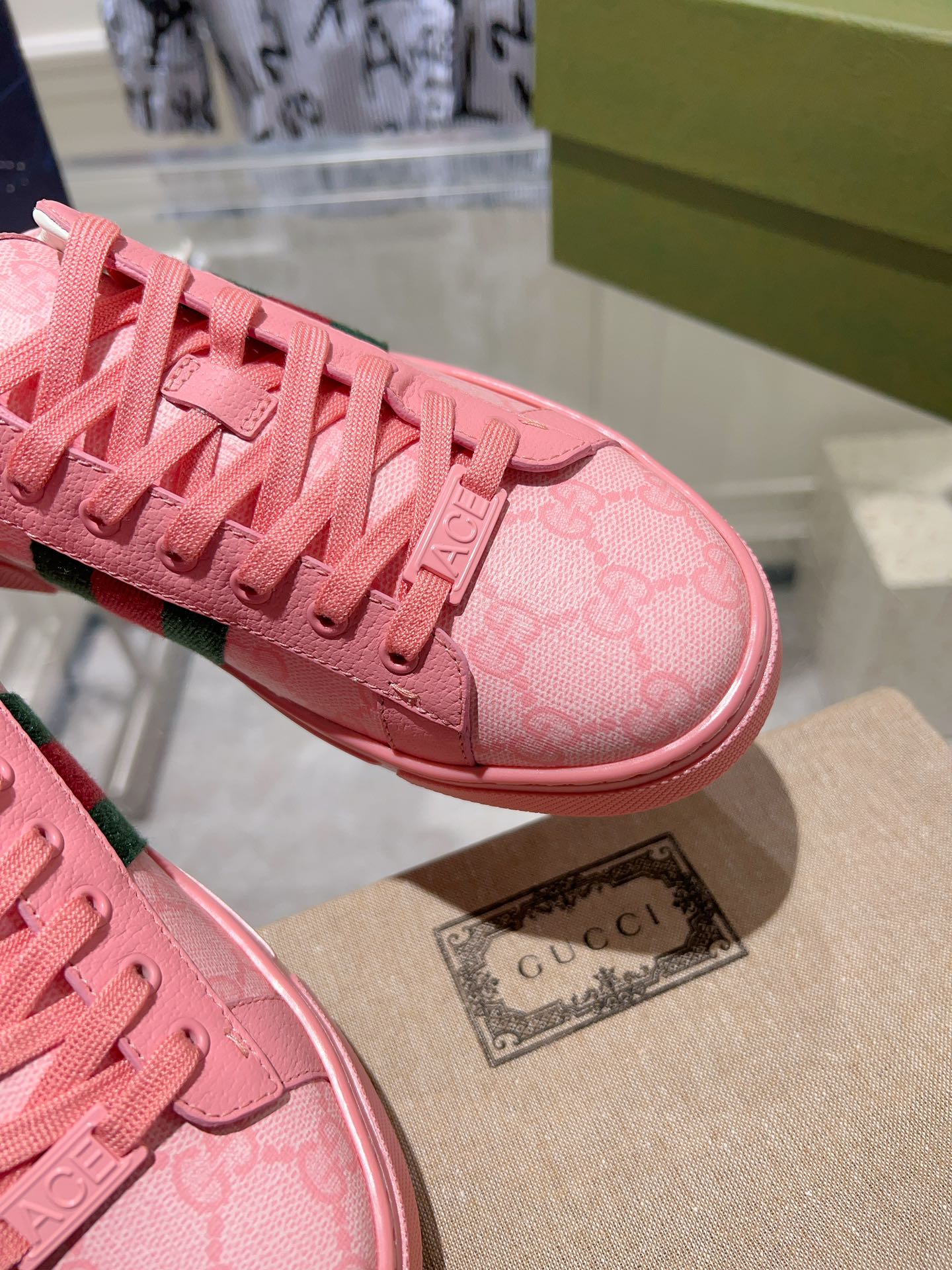 GUCCI ACE  SUPREME TRAINER BRIGHT PINK CALFSKIN