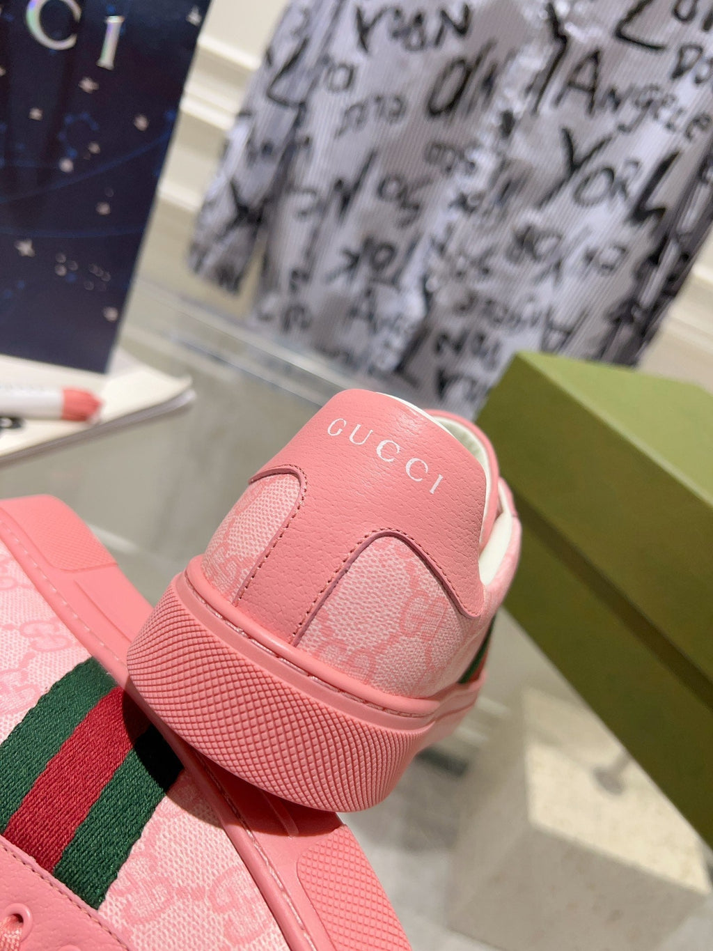 GUCCI ACE  SUPREME TRAINER BRIGHT PINK CALFSKIN