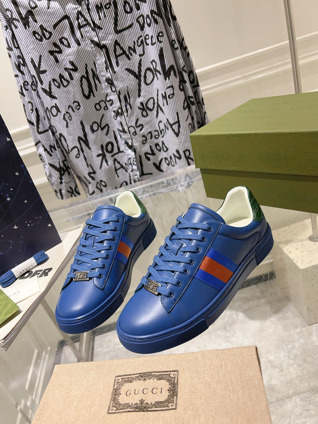 GUCCI ACE  SUPREME TRAINER AZURE CALFSKIN
