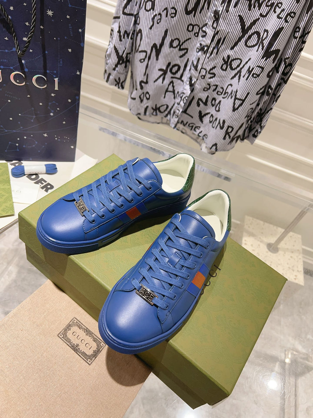 GUCCI ACE  SUPREME TRAINER AZURE CALFSKIN