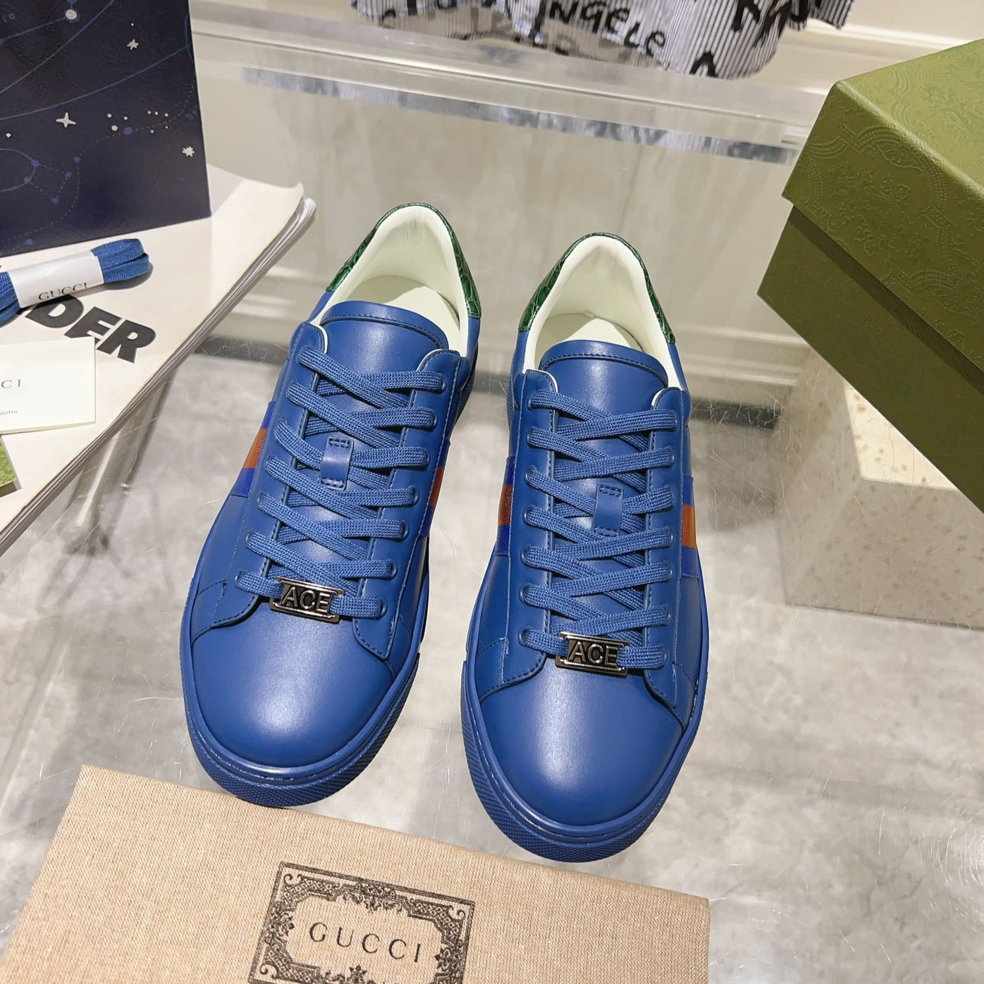 GUCCI ACE  SUPREME TRAINER AZURE CALFSKIN