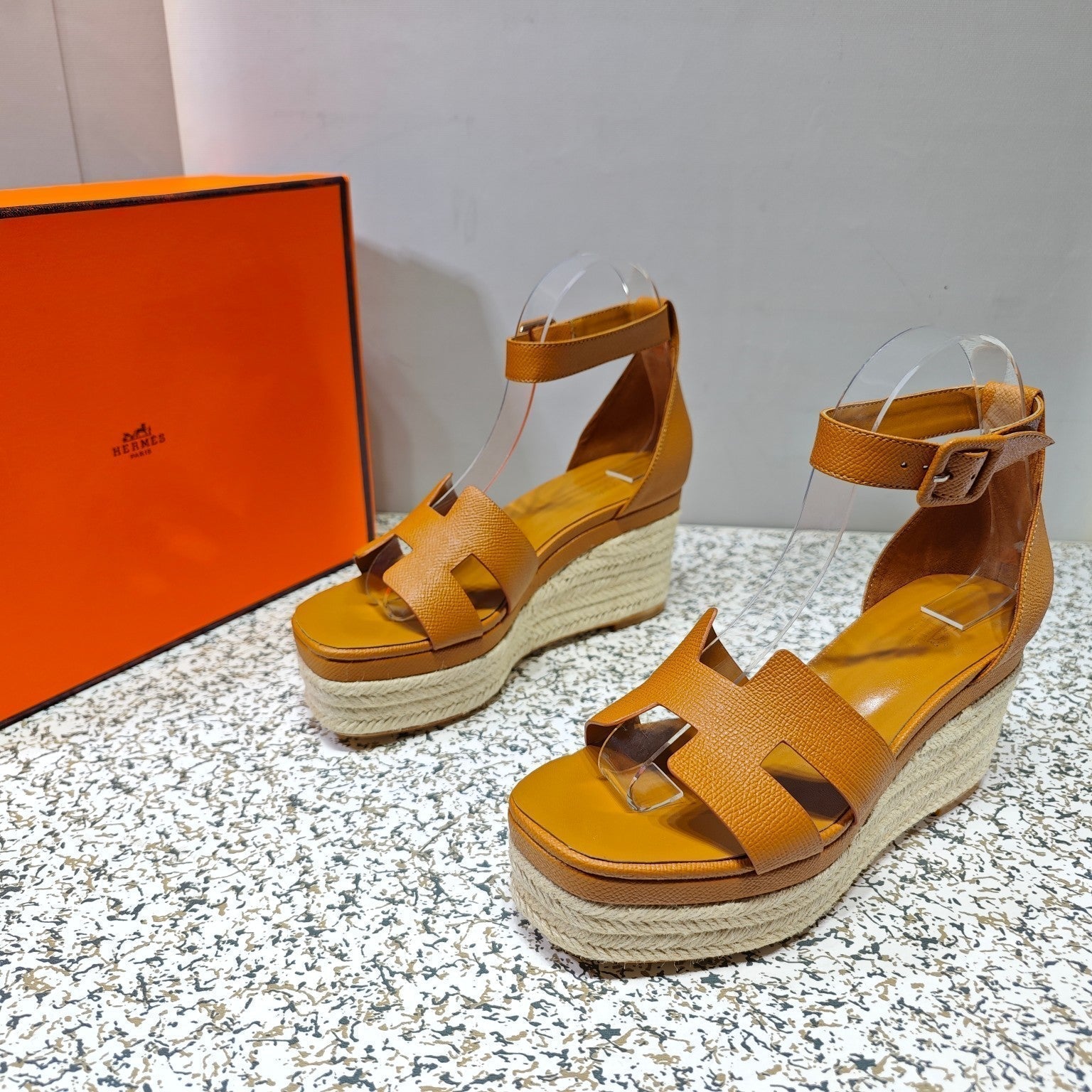 HERMES ELDA ESPADRILLE 80 AMBER CALFSKIN