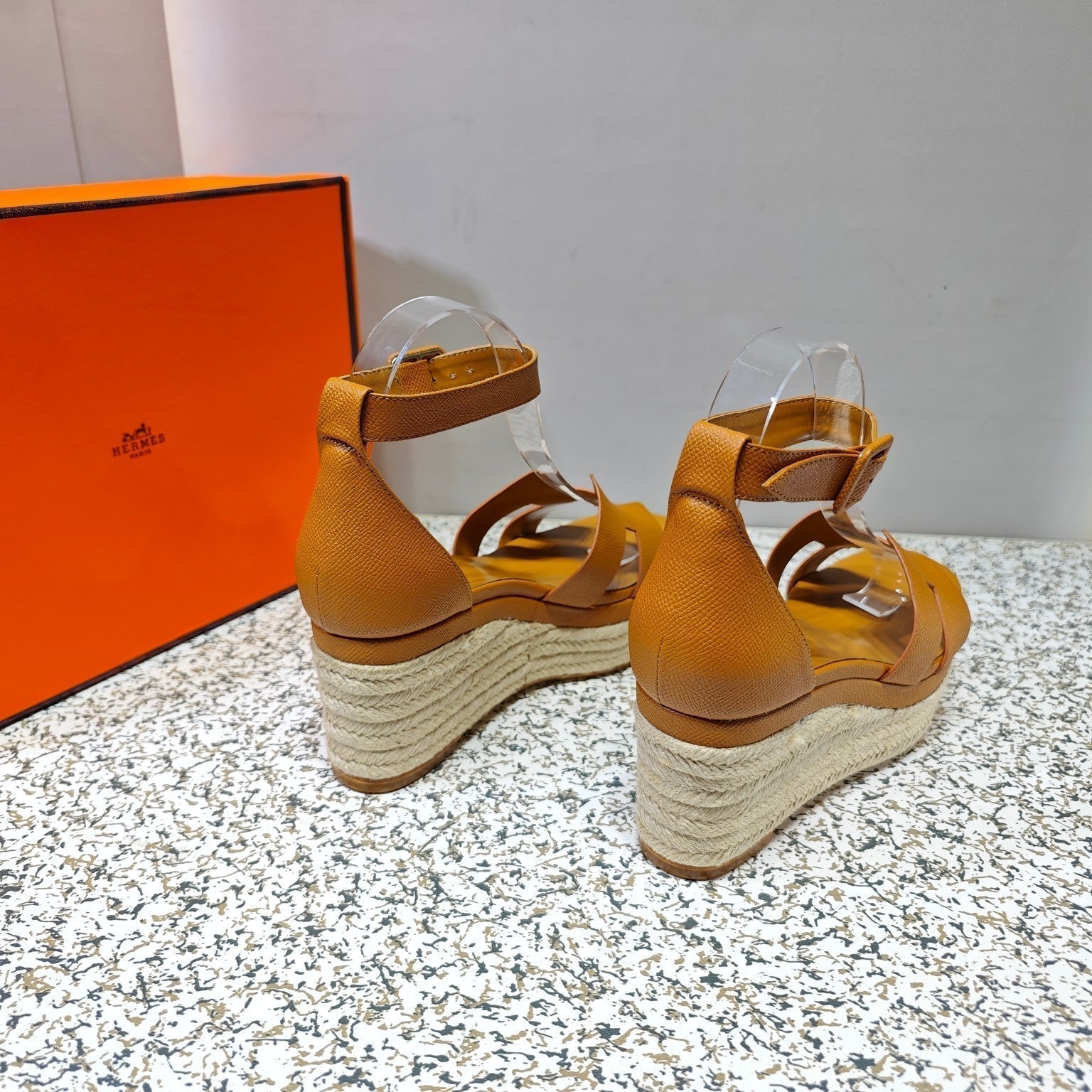 HERMES ELDA ESPADRILLE 80 AMBER CALFSKIN