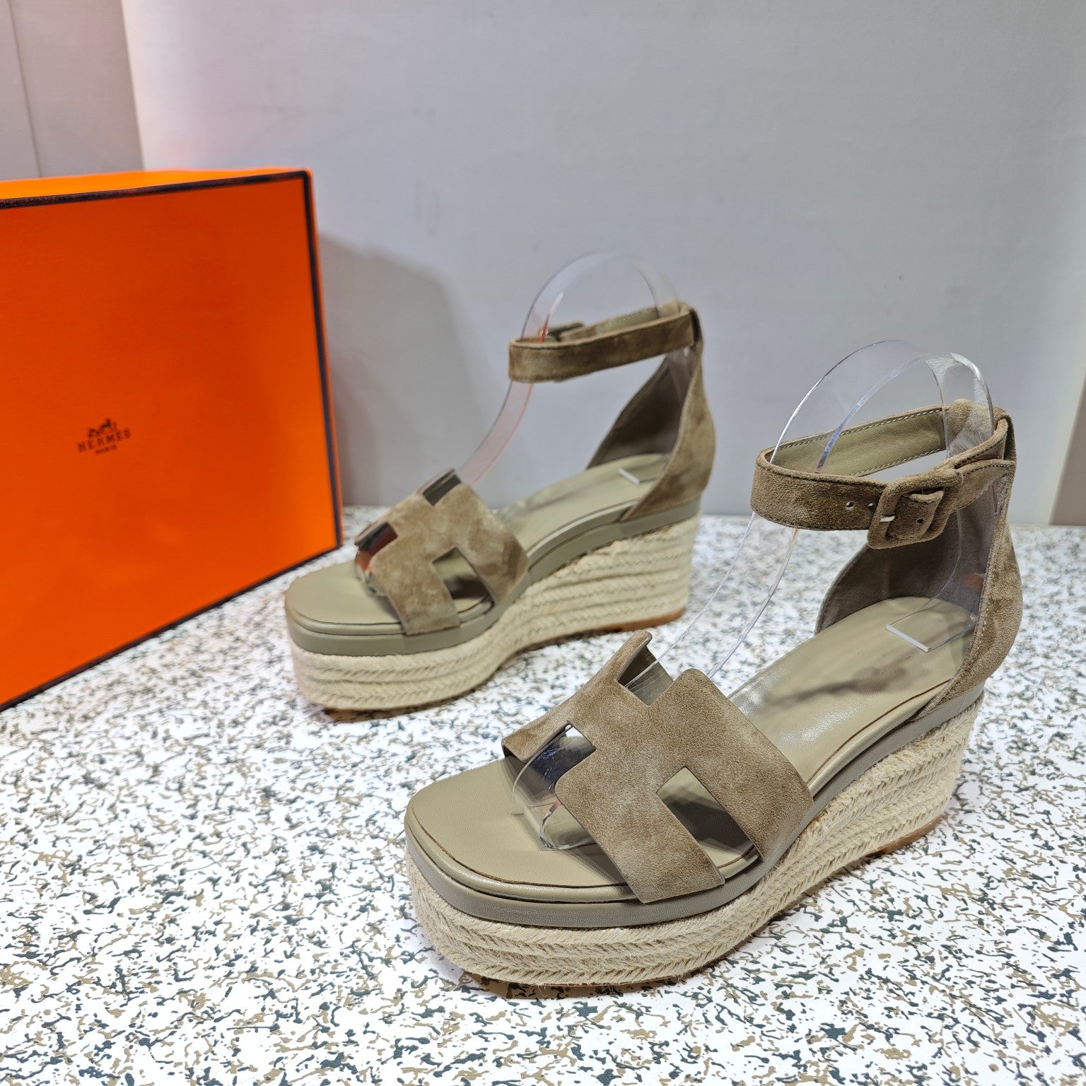 HERMES ELDA ESPADRILLE 80 MOCHA BROWN SUEDE