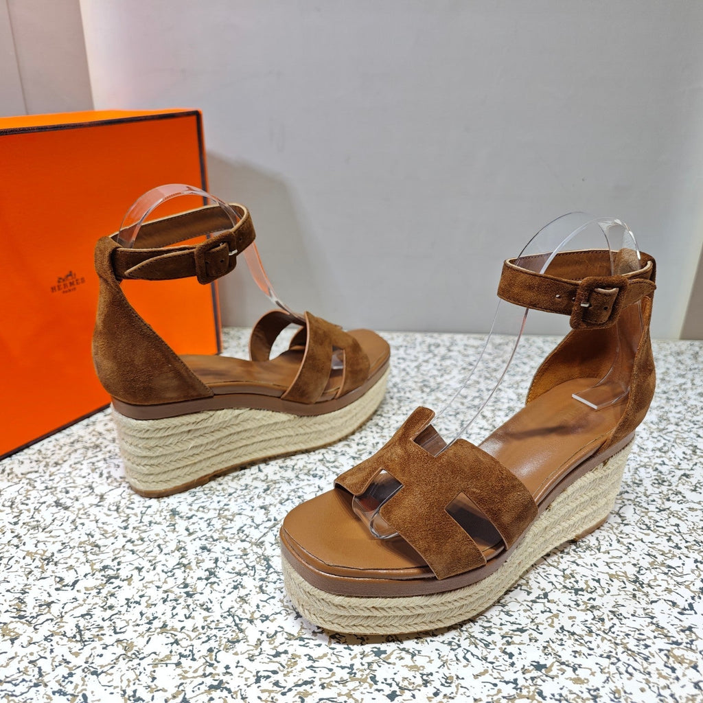 HERMES ELDA ESPADRILLE 80 BROWN SUEDE