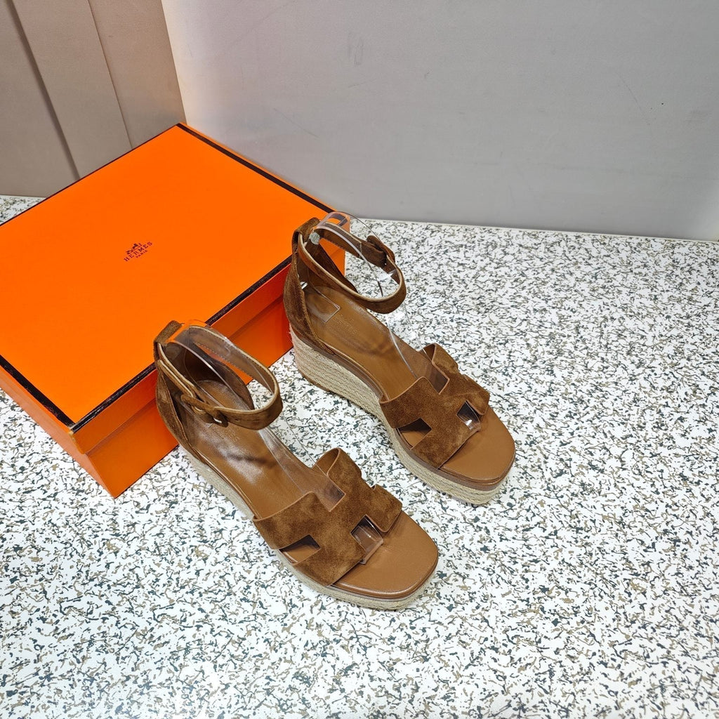 HERMES ELDA ESPADRILLE 80 BROWN SUEDE