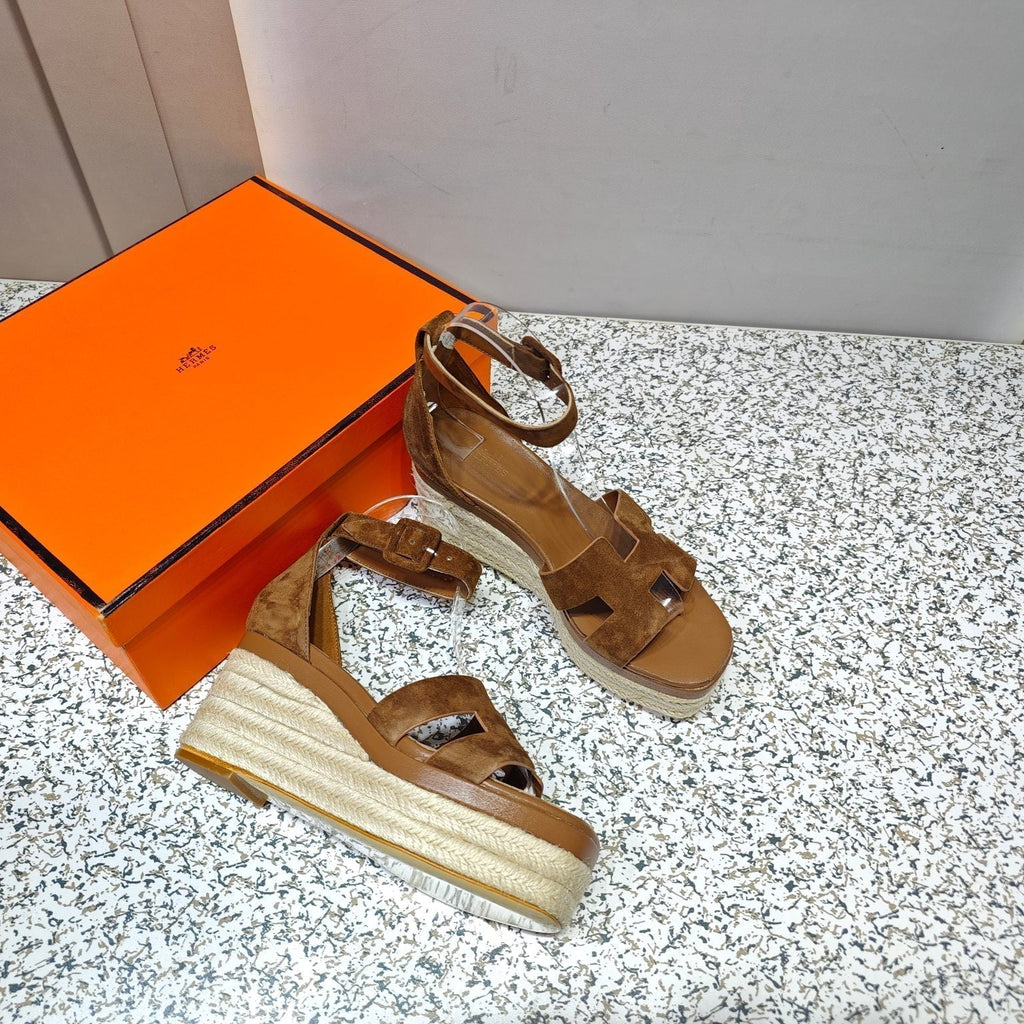 HERMES ELDA ESPADRILLE 80 BROWN SUEDE