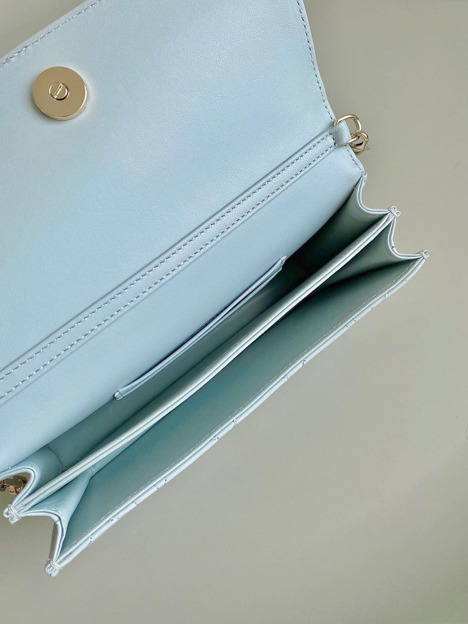 DIOR LADY 21 CHAIN BAG IN LIGHT BLUE LAMBSKIN