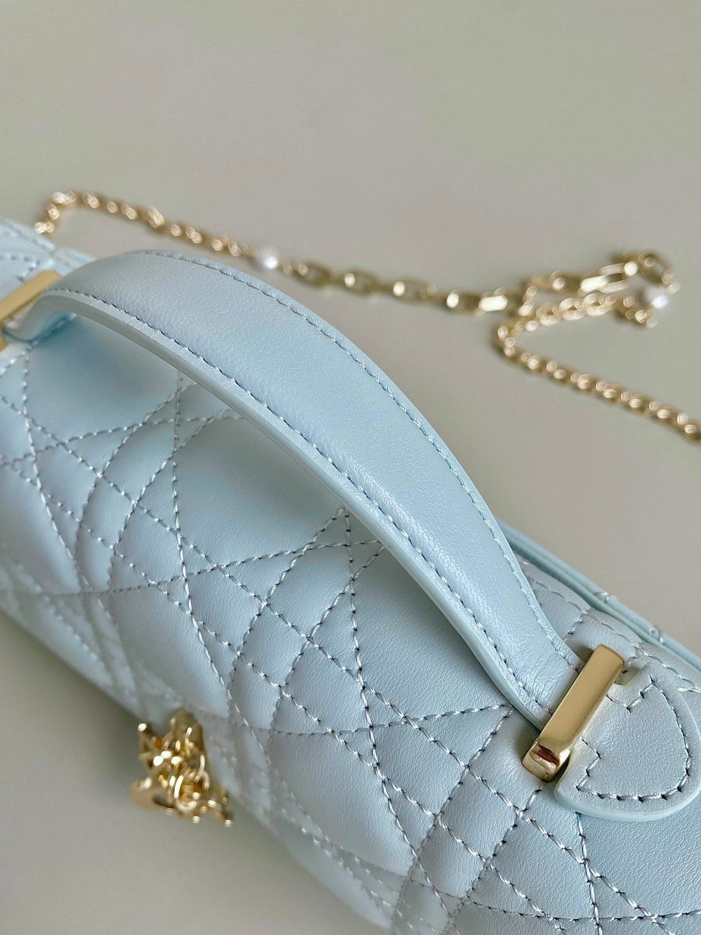 DIOR LADY 21 CHAIN BAG IN LIGHT BLUE LAMBSKIN