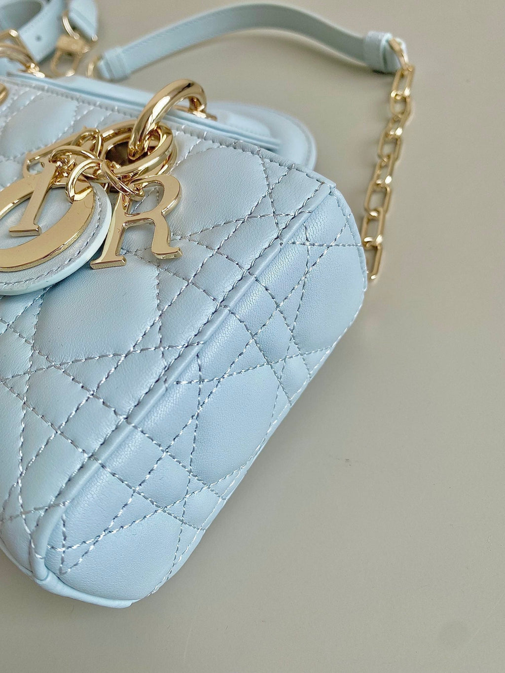 DIOR D-JOY BAG 22 IN LIGHT BLUE LAMBSKIN