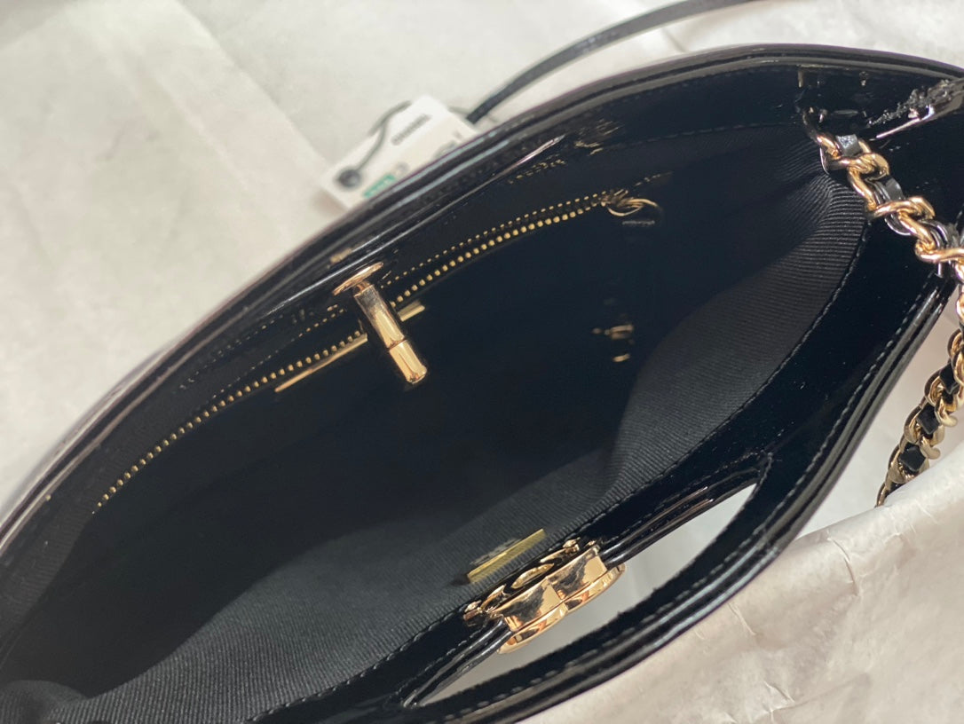 CHANEL MINI 23 SHOPPING BAG IN GLOSSY BLACK CALFSKIN